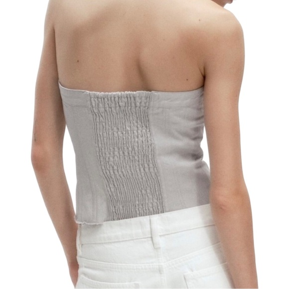 ZARA Women’s Strapless Button Front Corset Style Denim CroppedTop Sz:S SilverNWT - Picture 4 of 16